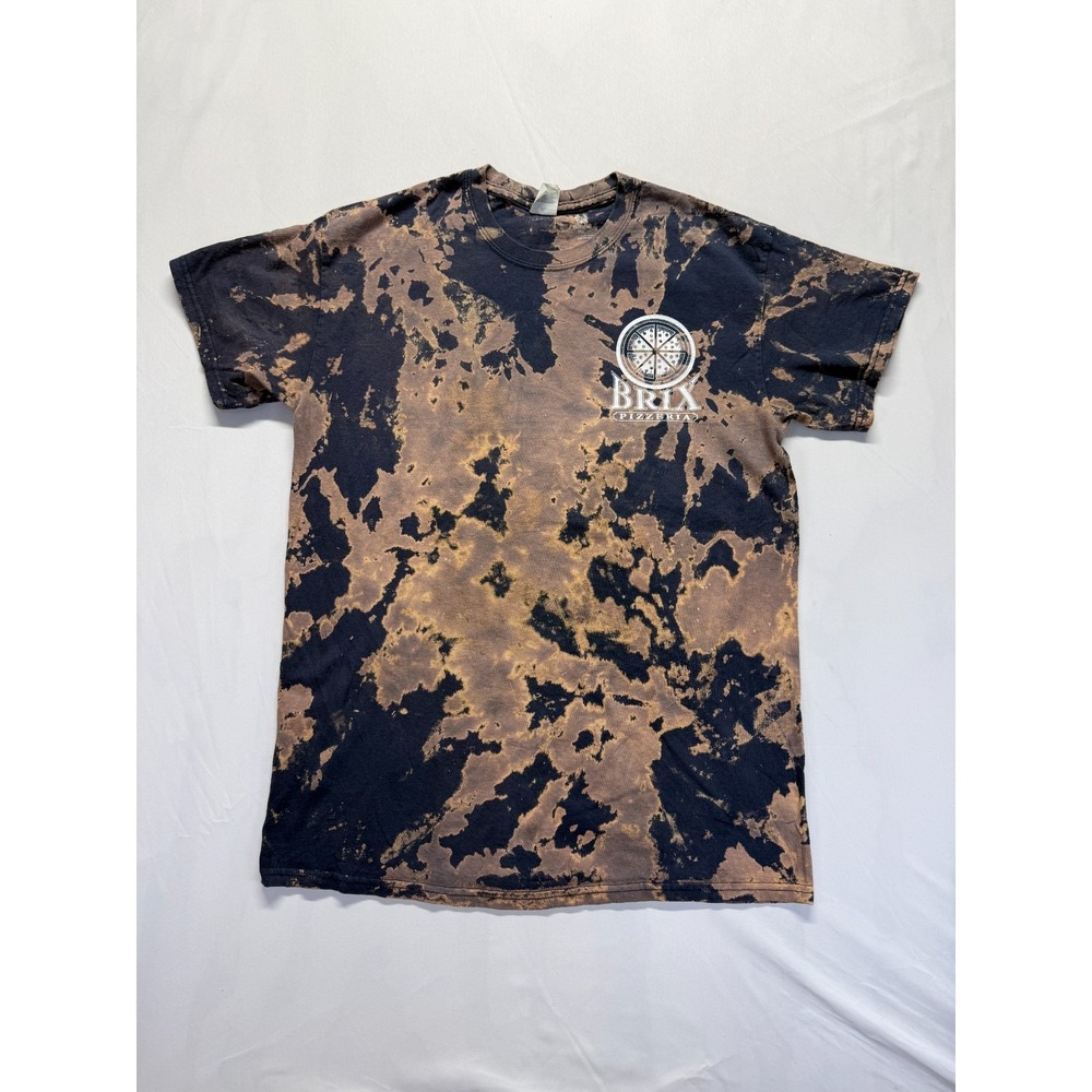 Gildan T Shirt Mens S/M‎ Brown Black Tie Dye Graphic Brix Pizzeria Logo Cotton